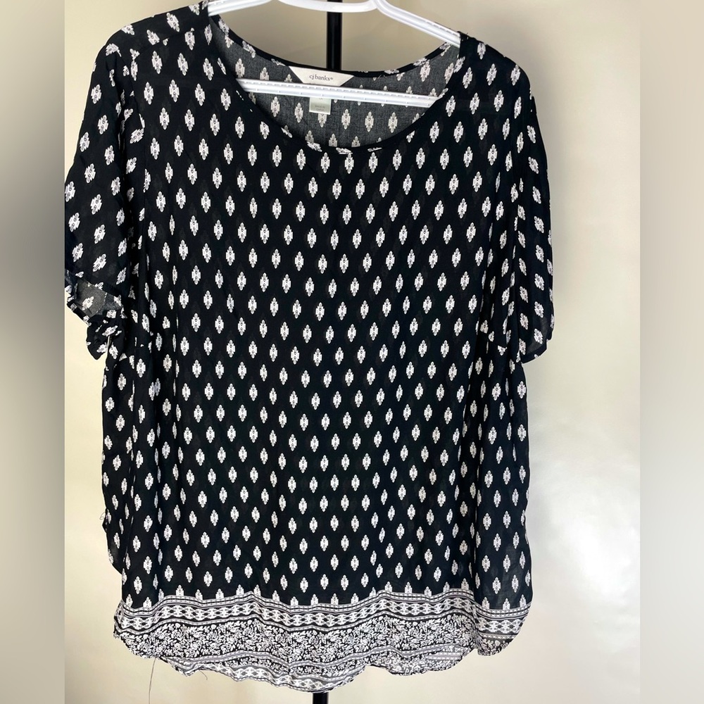 COPY - cj banks blouse, black and white top, short sleeve size 1x